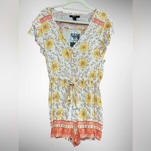 Forever 21 Floral Boho Romper Yellow Festival NWT Small